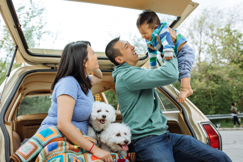 Happy family of 5 on the road